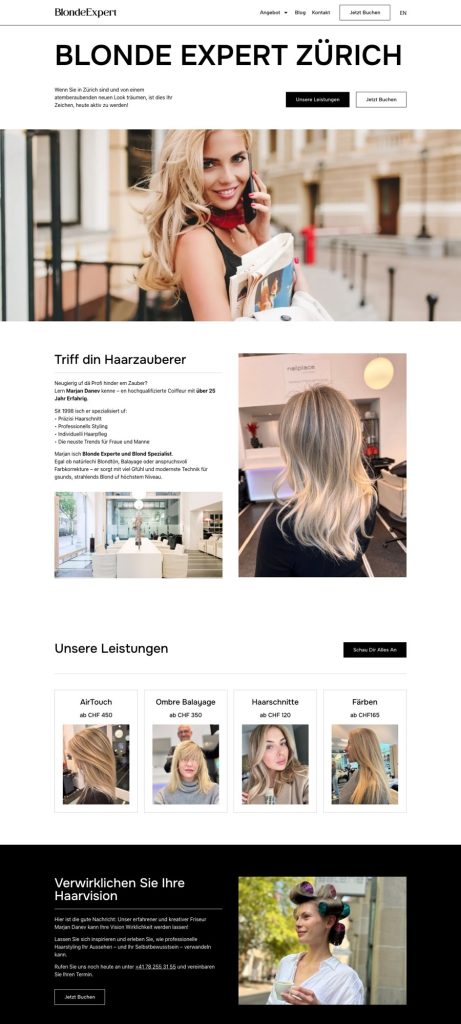 Blonde Expert Zürich – početna strana sajta blondeexpert.ch