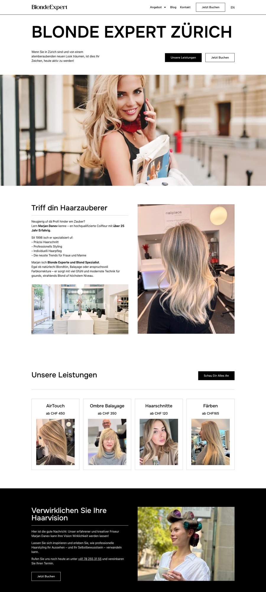 Blonde Expert Zürich – početna strana sajta blondeexpert.ch