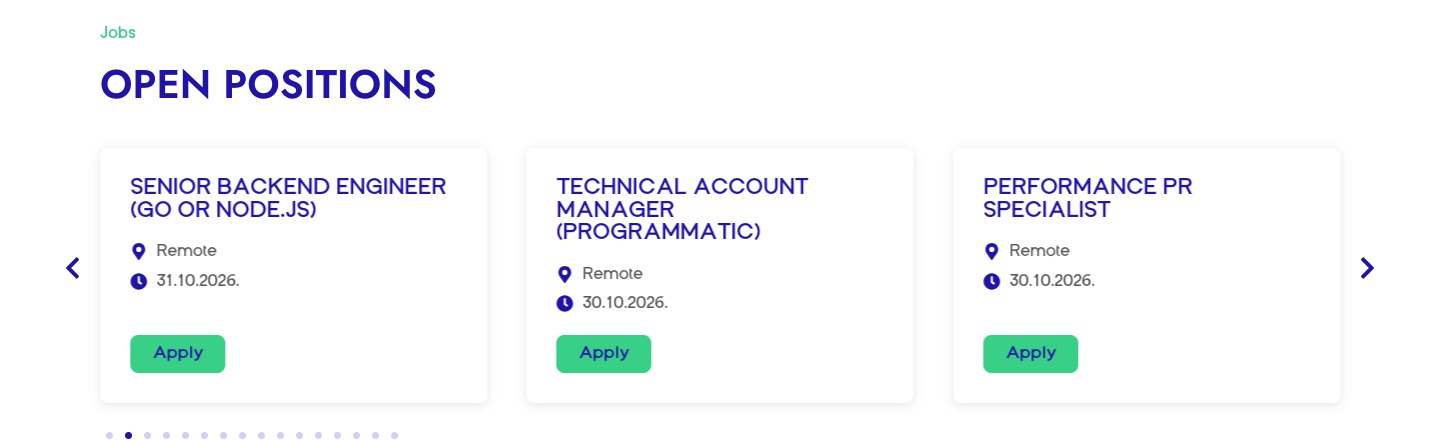 Thrive sajt – lista otvorenih pozicija na stranici Careers